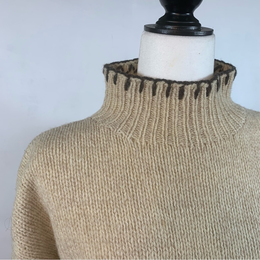 Muskoka Lakes Wool Sweater Pull on Cardigan Funnel Neck Moose & Snow Beige BRN L - Picture 4 of 15
